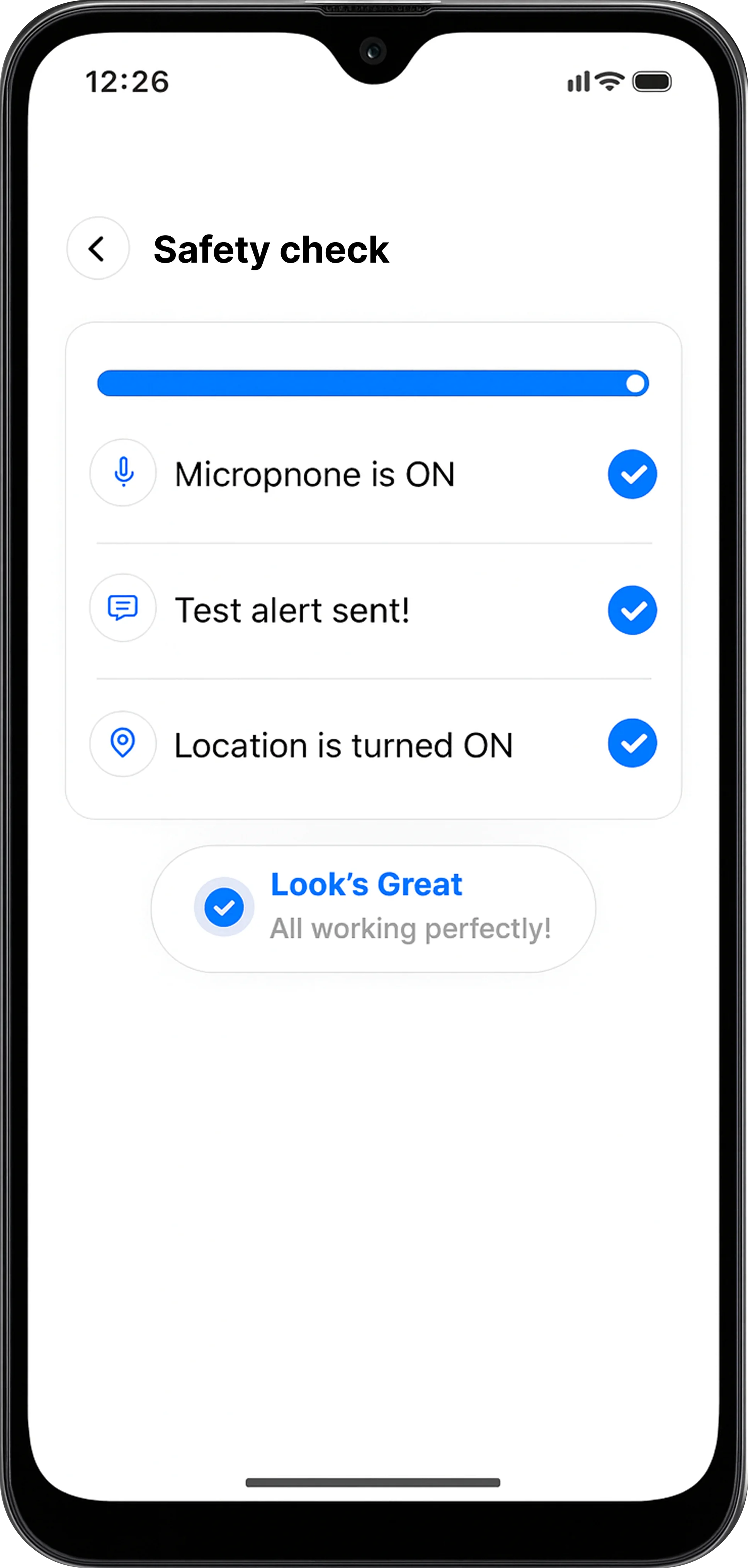 Safety check screen interface